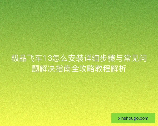 极品飞车13怎么安装详细步骤与常见问题解决指南全攻略教程解析